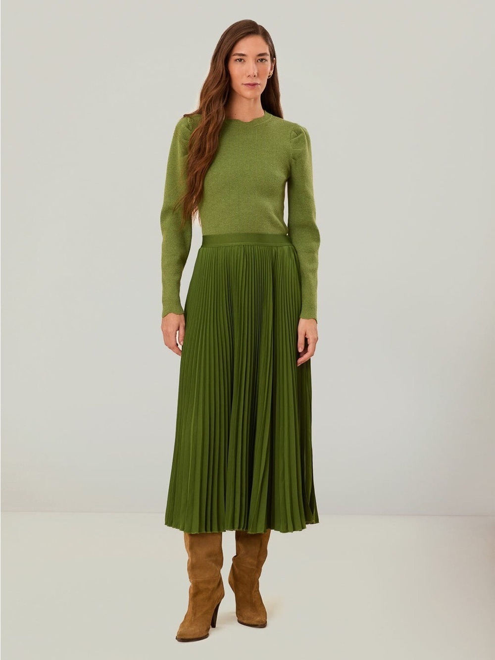 Farm Rio Green Pleated Maxi Skirt